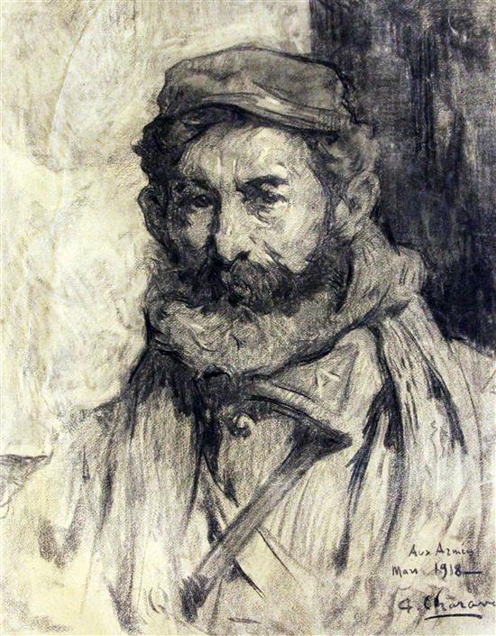 Paul-Frédéric-Antoine Charavel (1877-1961) Collection of portraits, nude studies and landscape sketches, largest 25.5 x 19.5in.